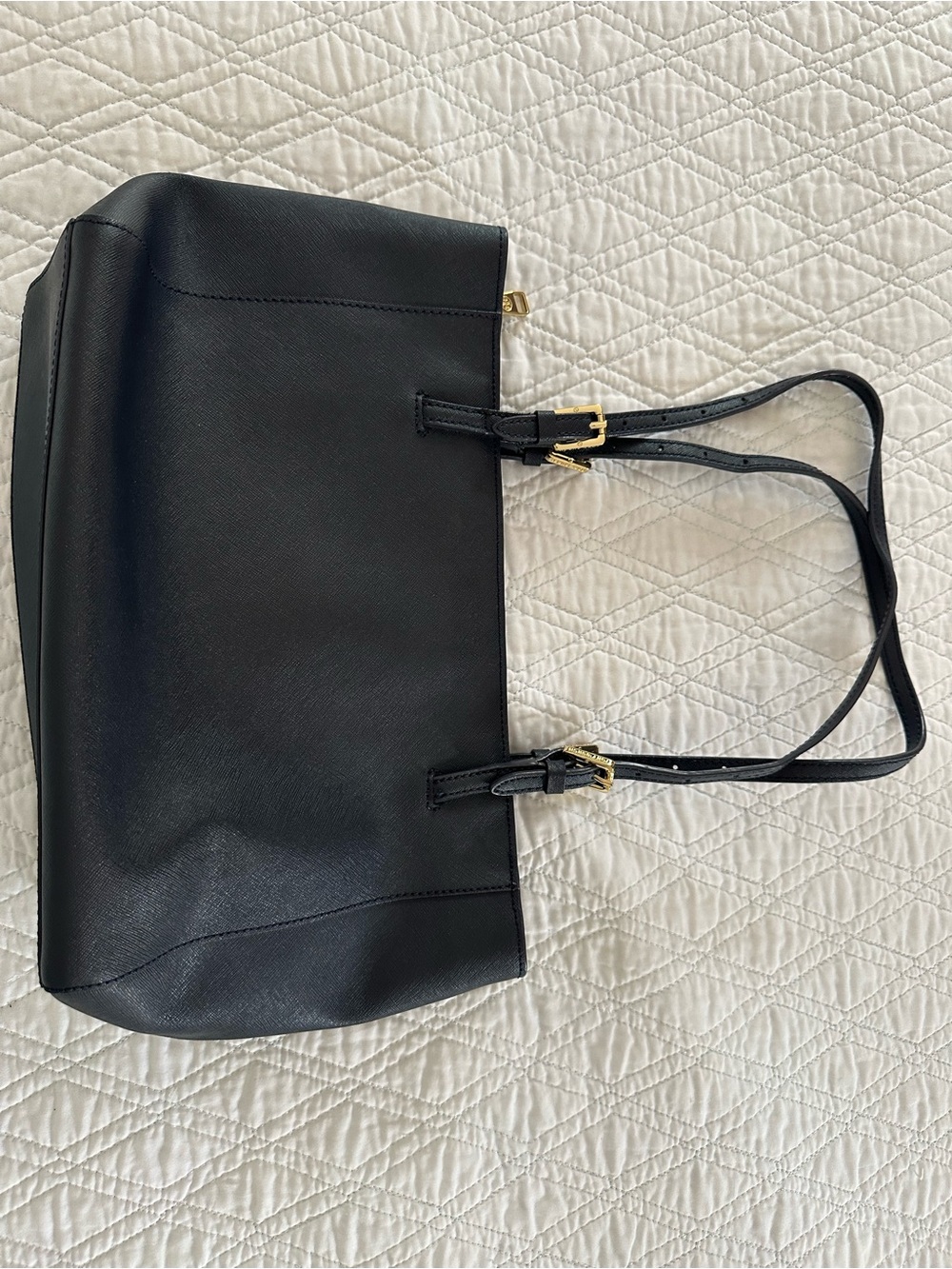 Tory Burch navy Saffiano Leather Double-Handle Tote with Gold Logo - Picture 2 of 6